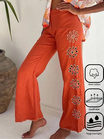 Plus size Embroidery Patterns Casual Embroidery Cotton And Linen Pants