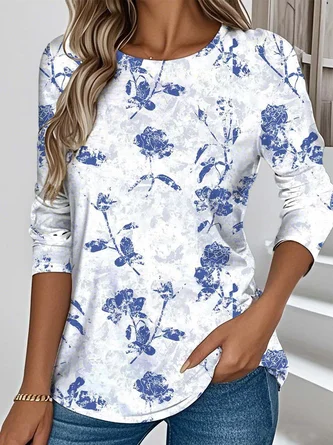 Floral Casual Crew Neck Jersey T-Shirt