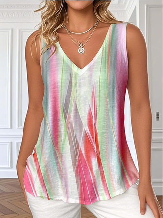 V Neck Casual Gradient Pattern Loose T-Shirt