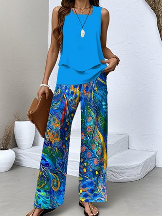 Casual Psychedelic Art Two-Piece Set With No
