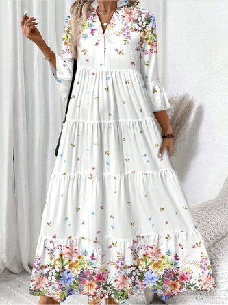 Regular Fit Floral Casual Dress With No