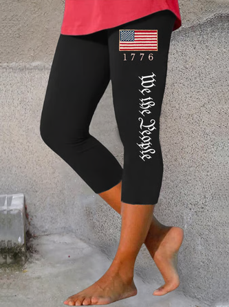 Women's Independence Day Flag Design Printed Casual Leggings