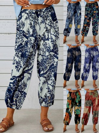 Women's  Elastic Waist H-Line Baggy Pants Daily Going Out Pants White Vintage Printing Geometric Spring/Fall Pants