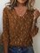 Geometric Print Velvet Casual Loose V neck Flared Cuffs Shirt