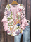 Women's Floral Leopard Print Ruffle Sleeve Top