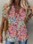Floral V Neck Casual Short Sleeve Buttoned Blouse