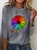 Women Casual Autumn Sunflower Micro-Elasticity Daily Loose Standard Long sleeve H-Line T-shirt