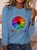 Women Casual Autumn Sunflower Micro-Elasticity Daily Loose Standard Long sleeve H-Line T-shirt