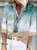 Plus Size Loose V neck 3/4 Sleeve Vacation Shirt