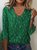 Geometric Print Velvet Casual Loose V neck Flared Cuffs Shirt