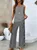 Grey Square Neck Striped Two Piece Set