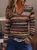 Women's Striped Color Block Casual Printed Long Sleeve V-Neck T-Shirt