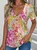 V Neck Loose Ethnic Botanical Pattern T-Shirt