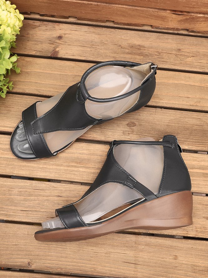 zolucky Women Casual Leather Comfy Wedge Sandals