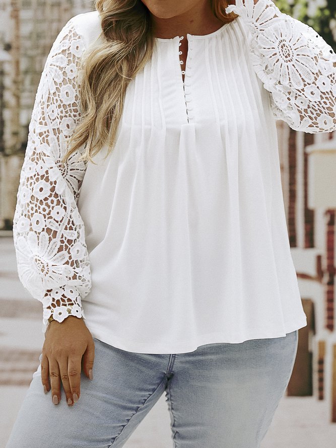 Plus Size Elegant Loose Jersey Half Open Collar Top