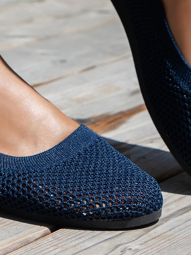 Breathable Mesh Fabric Plain Hollow Out Slip On Casual Shallow Shoes
