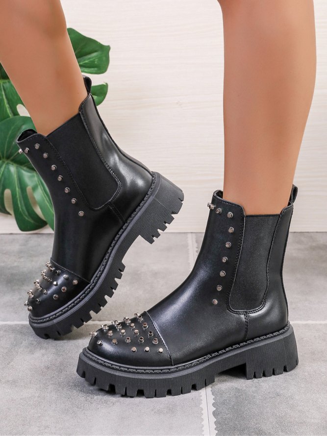 Women Rivet Slip On Chelsea Boots Shoes Women Plain Street Autumn