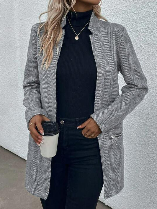 Casual Loose Mid-long Zipper Herringbone H-Line Jacket