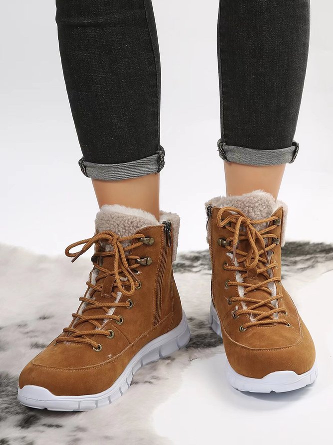 Casual Warm Fur Lined Lace-Up Boots