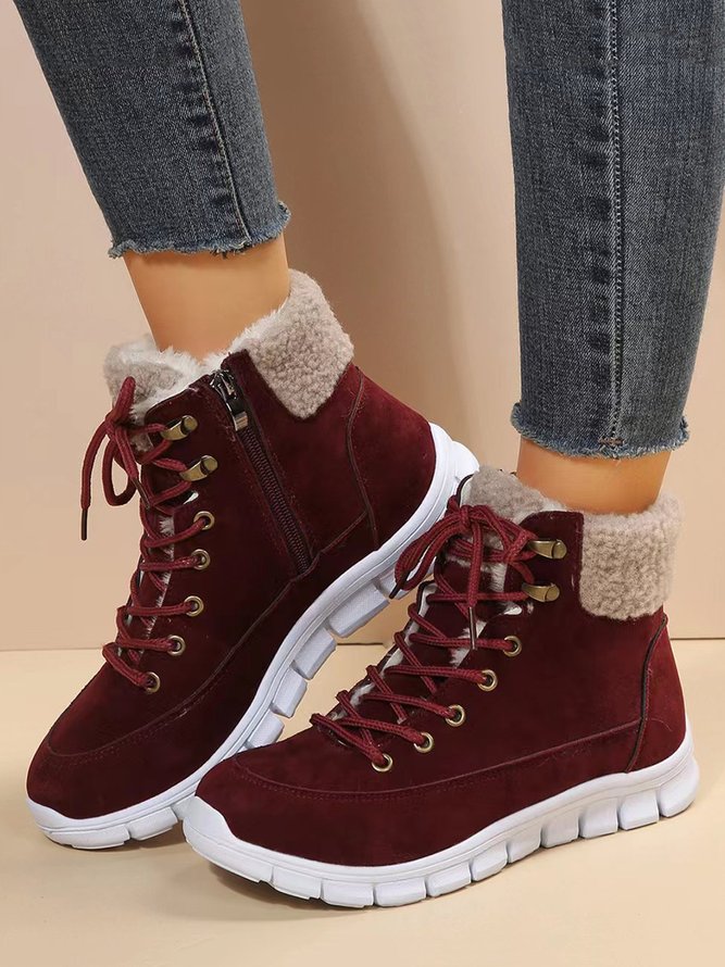 Casual Warm Fur Lined Lace-Up Boots