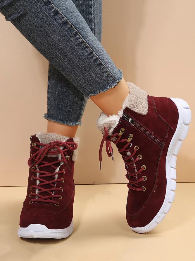 Casual Warm Fur Lined Lace-Up Boots