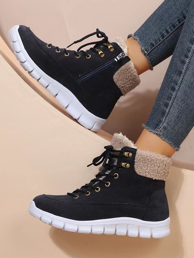 Casual Warm Fur Lined Lace-Up Boots