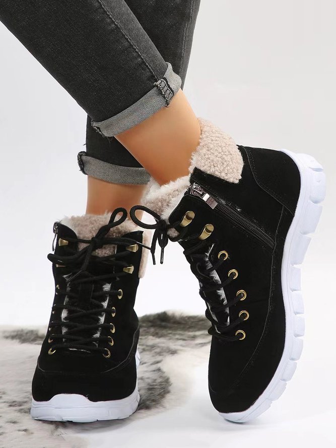 Casual Warm Fur Lined Lace-Up Boots