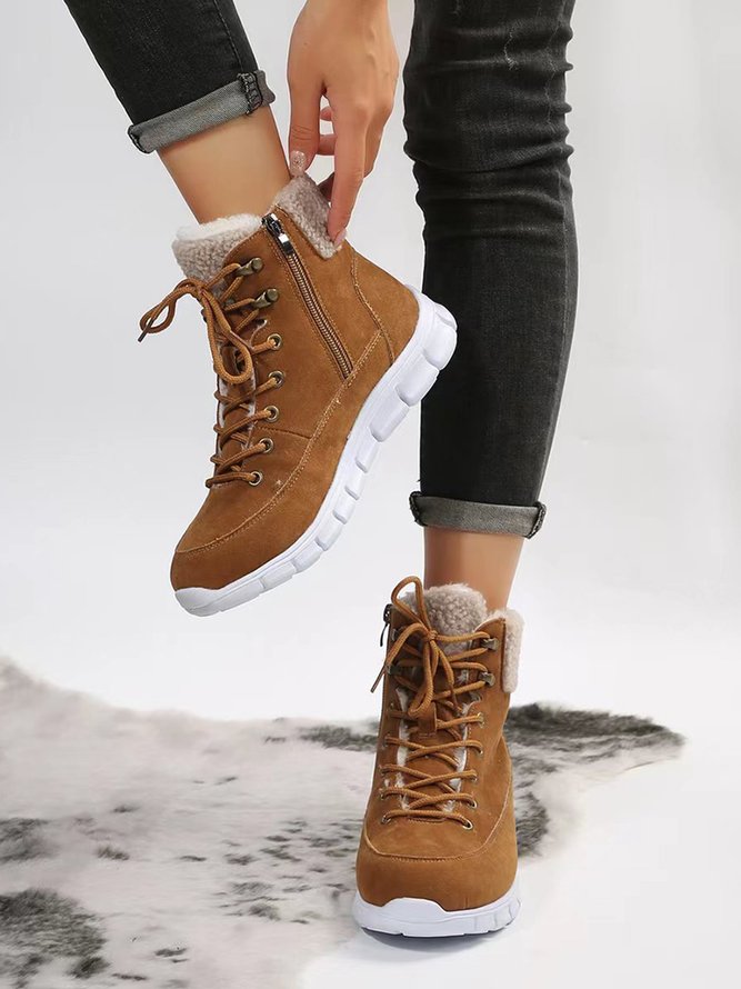 Casual Warm Fur Lined Lace-Up Boots