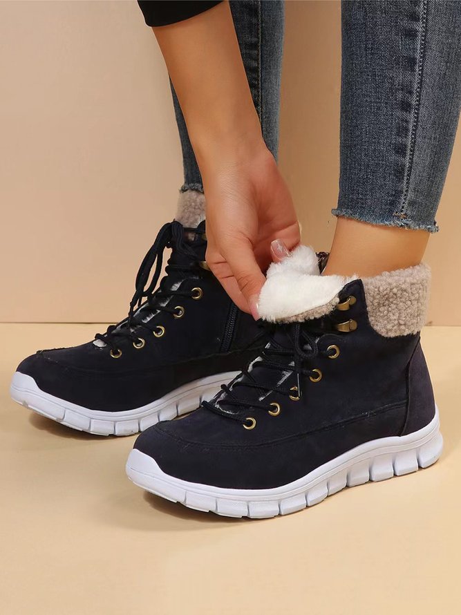 Casual Warm Fur Lined Lace-Up Boots