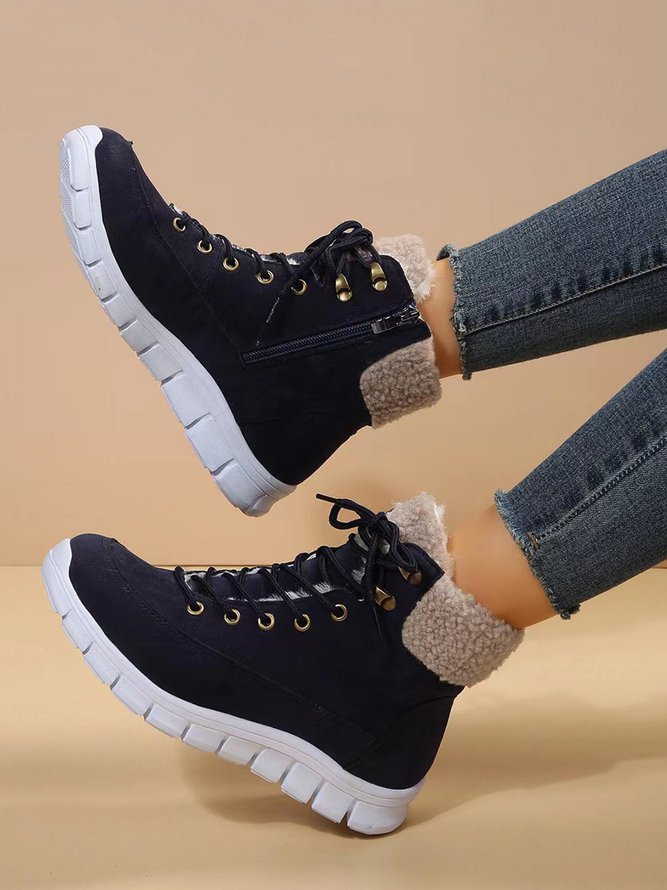 Casual Warm Fur Lined Lace-Up Boots