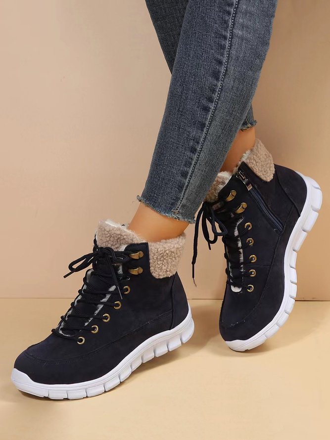 Casual Warm Fur Lined Lace-Up Boots