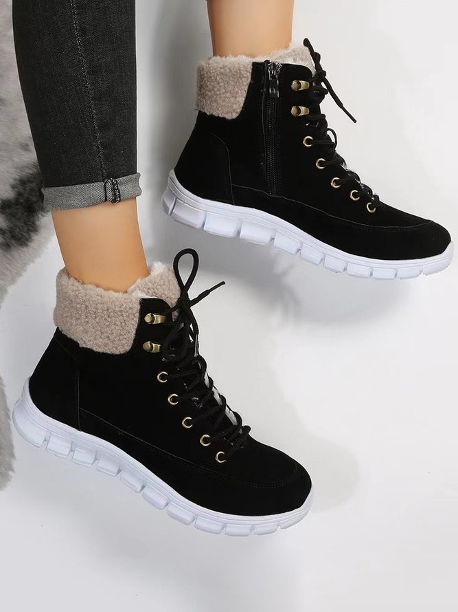 Casual Warm Fur Lined Lace-Up Boots