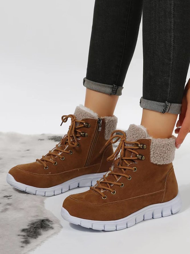 Casual Warm Fur Lined Lace-Up Boots