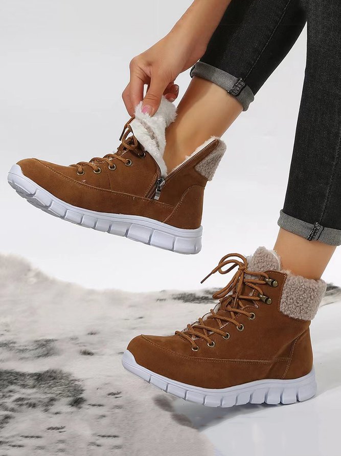Casual Warm Fur Lined Lace-Up Boots