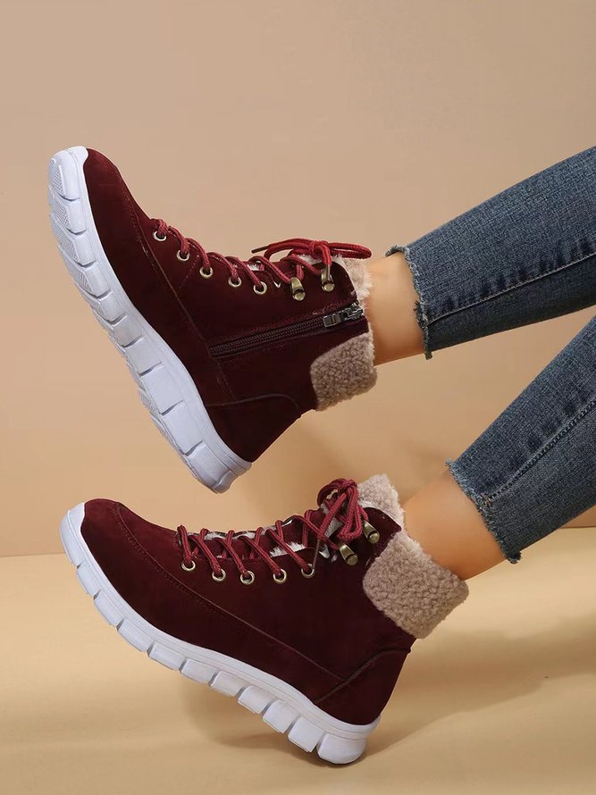 Casual Warm Fur Lined Lace-Up Boots