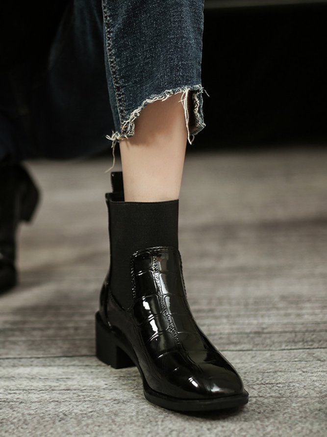 Croc-embossed Patent Leather Paneled Slip On Boots