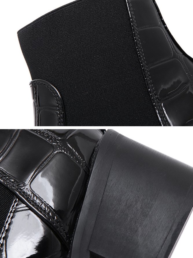 Croc-embossed Patent Leather Paneled Slip On Boots
