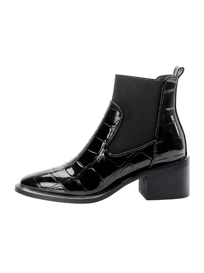 Croc-embossed Patent Leather Paneled Slip On Boots