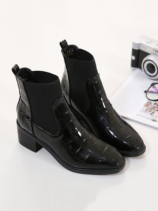 Croc-embossed Patent Leather Paneled Slip On Boots