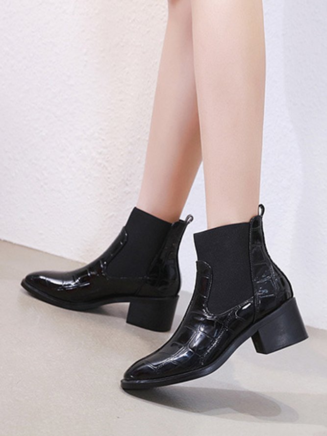 Croc-embossed Patent Leather Paneled Slip On Boots