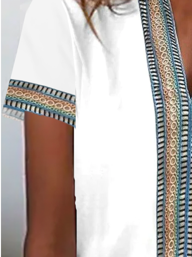 Plain Casual V Neck Lace Edge T-Shirt
