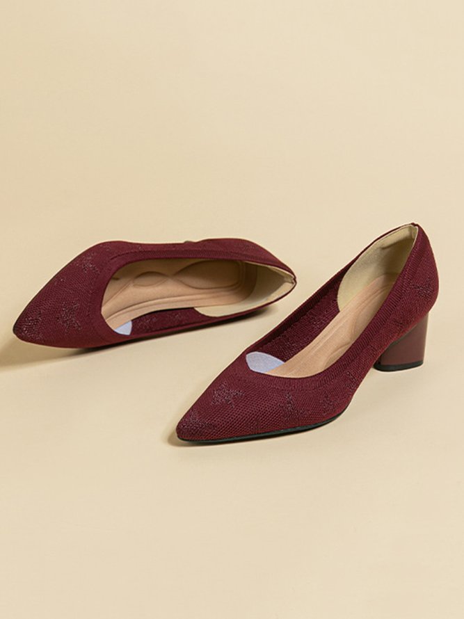 Breathable Mesh Fabric Block Heel Shallow Pumps