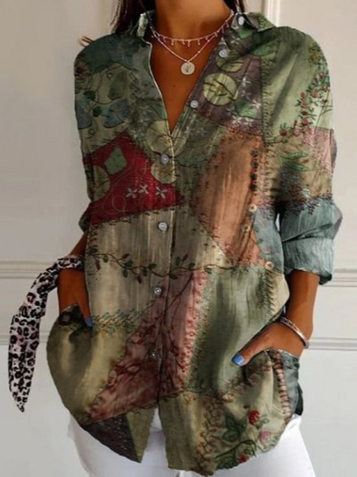 Vintage Floral Buttoned Shirt Collar Shirt