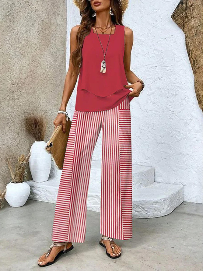 Women's Plain Daily Going Out Two-Piece Set Black-white Casual Summer Top With Pants Matching Set