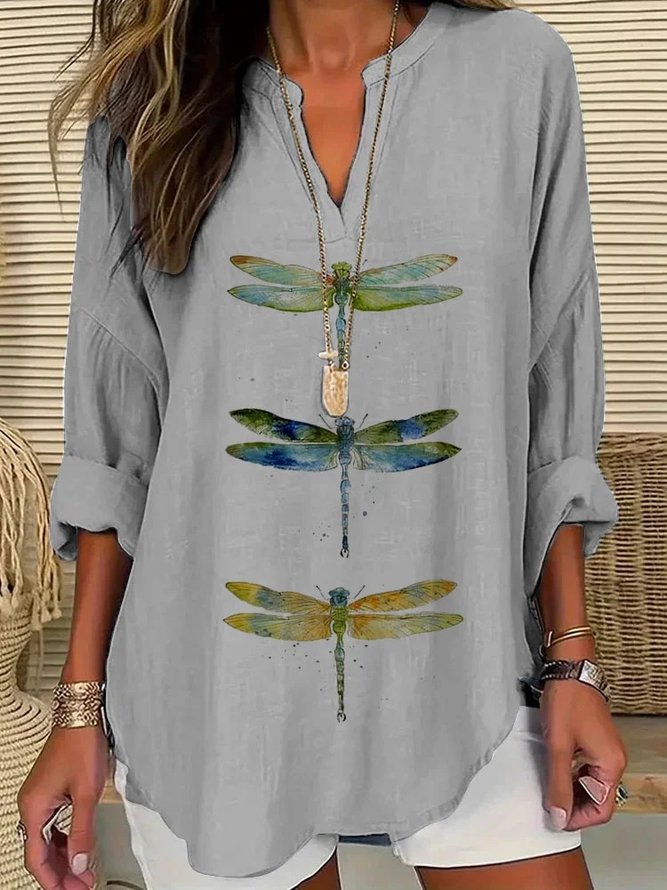 Casual Animal Shawl Collar Blouse