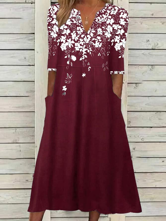 Women's Short Sleeve Summer Black Floral Printing V Neck Daily Going Out Casual Maxi H-Line Fit & Flare Dress Dress