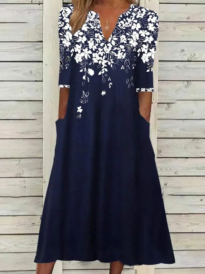 Women's Short Sleeve Summer Black Floral Printing V Neck Daily Going Out Casual Maxi H-Line Fit & Flare Dress Dress