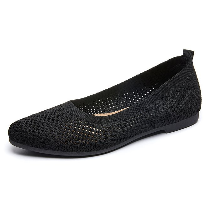 Summer solid color pointed flat shoes for women, casual and breathable, ladies' hollow cloth shoes, French style, no-tiring shoes