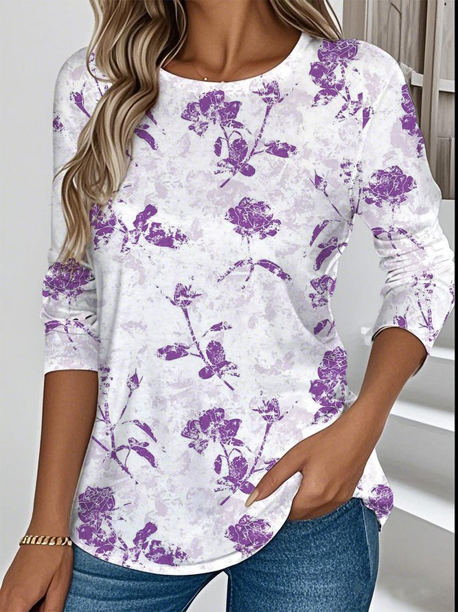 Floral Casual Crew Neck Jersey T-Shirt