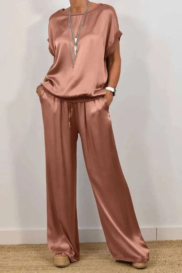 Women's Plain Daily Going Out Two-Piece Set White Casual Summer Top With Pants Matching Set